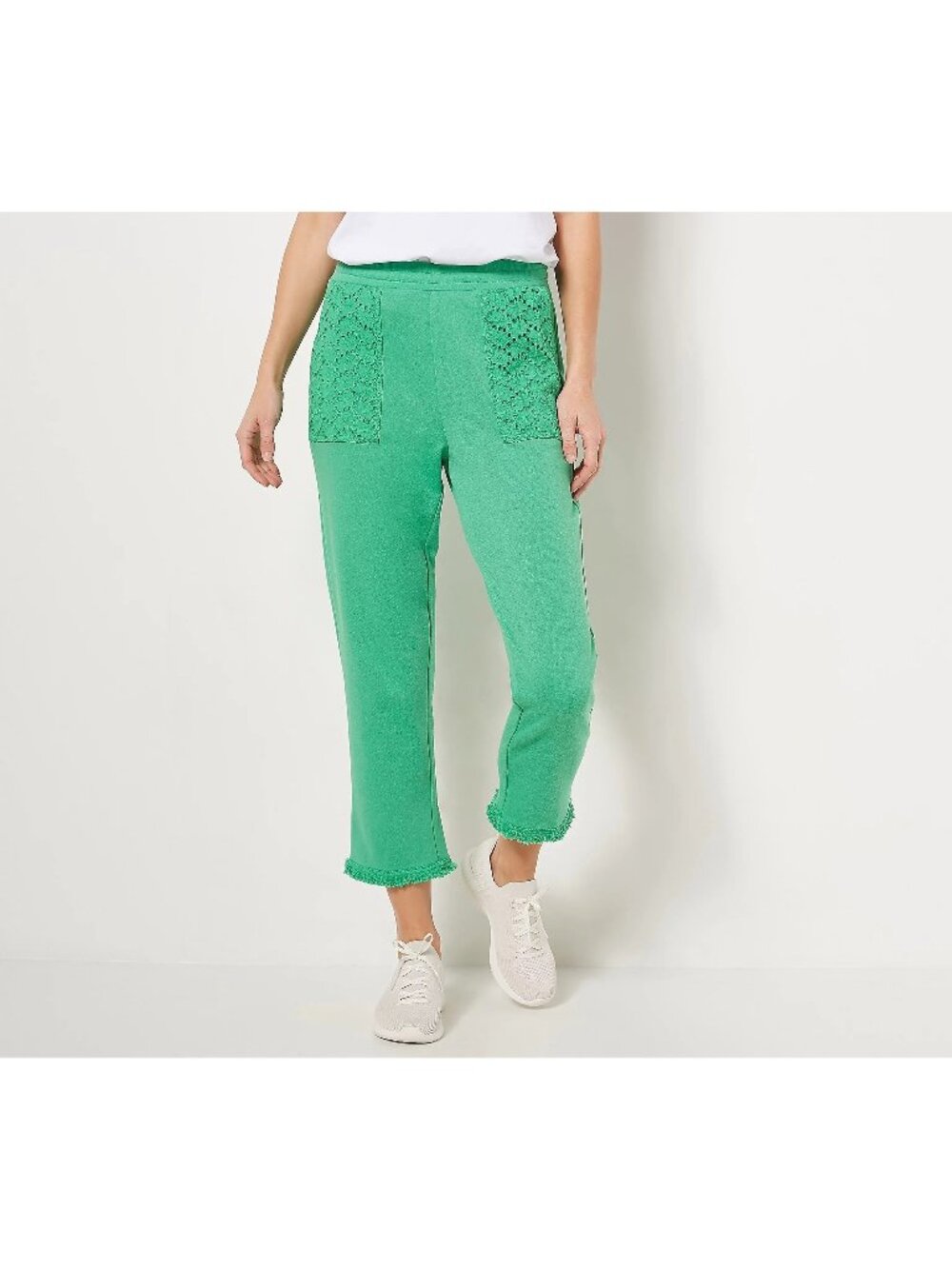 Susan Graver Weekend Crop Pants XXS Regular Washed French Terry Green NEW